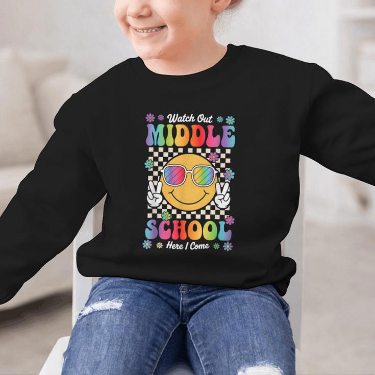 Watch Out Middle School Here I Come Back To School Student Graphic Kid Sweatshirt Watch Out Middle School Here I Come Back To School Student Graphic Kid Sweatshirt