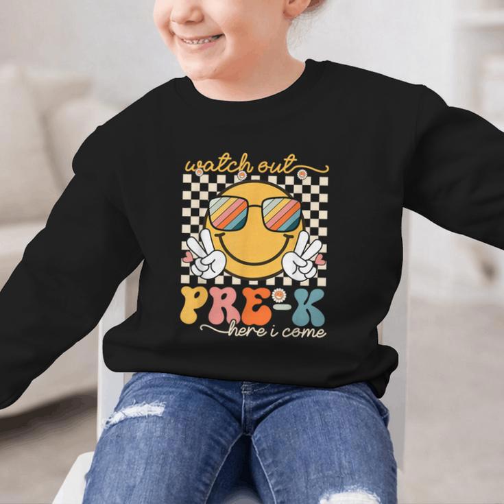 Watch Out Pre-K Grade Here I Come Back To School Pre-K Smile Graphic Kid Sweatshirt Watch Out Pre-K Grade Here I Come Back To School Pre-K Smile Graphic Kid Sweatshirt