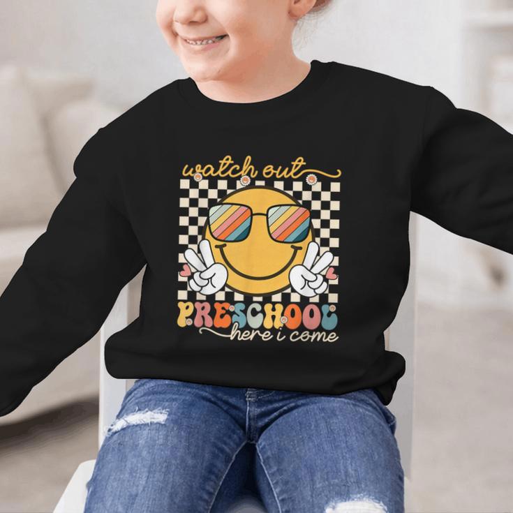 Watch Out Preschool Grade Here I Come Back To School Graphic Kid Sweatshirt