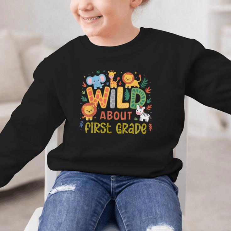 Wild About First Grade Safari Jungle Animals Back To School Graphic Kid Sweatshirt