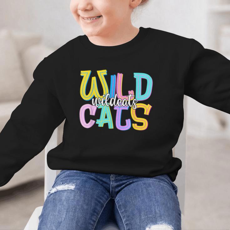 Wildcats School Spirit Groovy Back To School Girls Graphic Kid Sweatshirt