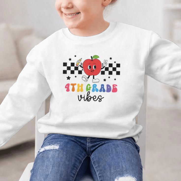 4th Grade Vibes Retro Groovy Apple Back To School Graphic Kid Sweatshirt