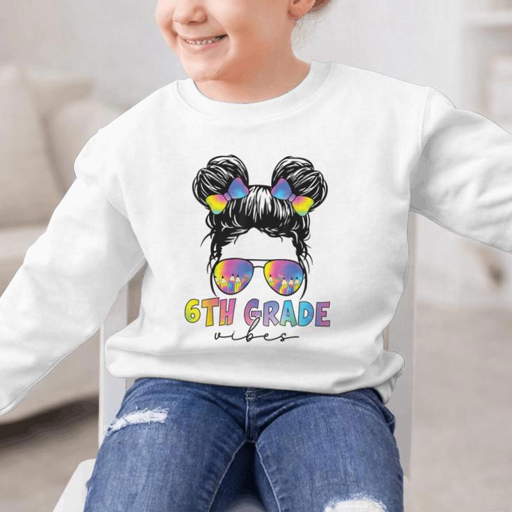 6th Grade Vibes Messy Hair Bun Girl Back To School First Day Graphic Kid Sweatshirt