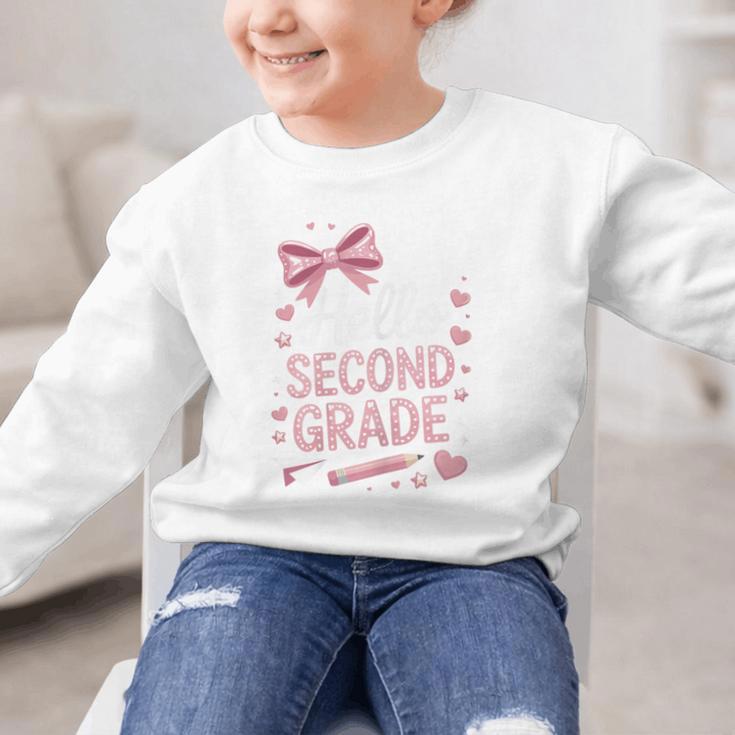 Back To School Cute Pink Coquette Girls Hello Second Grade Graphic Kid Sweatshirt Back To School Cute Pink Coquette Girls Hello Second Grade Graphic Kid Sweatshirt