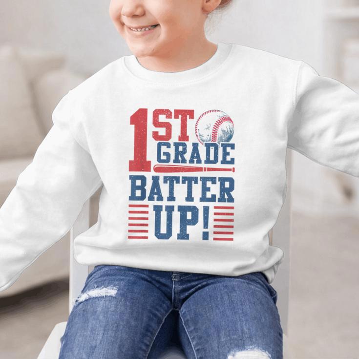 Baseball 1st Grade Back To School 1st Grade Batter Up Graphic Kid Sweatshirt Baseball 1st Grade Back To School 1st Grade Batter Up Graphic Kid Sweatshirt