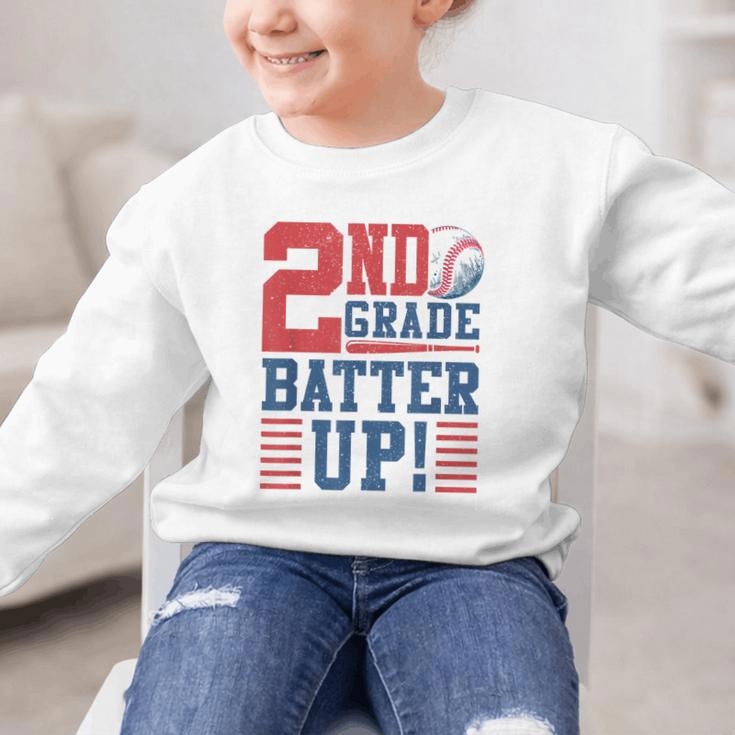 Baseball Second Grade Back To School 2nd Grade Batter Up Graphic Kid Sweatshirt Baseball Second Grade Back To School 2nd Grade Batter Up Graphic Kid Sweatshirt