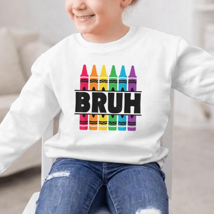 BRUH Back To School Colorful Crayons First Day Of School Graphic Kid Sweatshirt BRUH Back To School Colorful Crayons First Day Of School Graphic Kid Sweatshirt