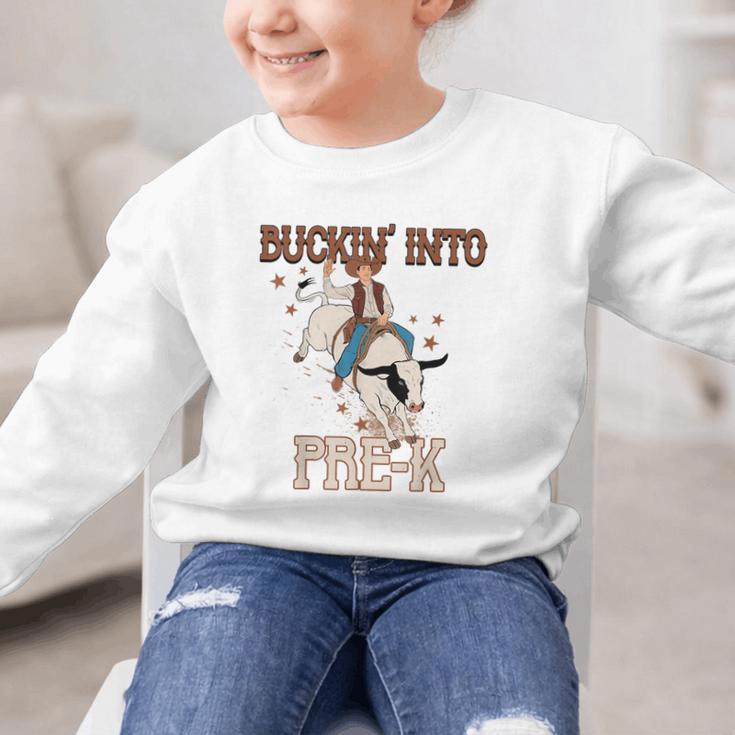Buckin' Into Pre-K Back To School Cowboy Western Graphic Kid Sweatshirt Buckin' Into Pre-K Back To School Cowboy Western Graphic Kid Sweatshirt