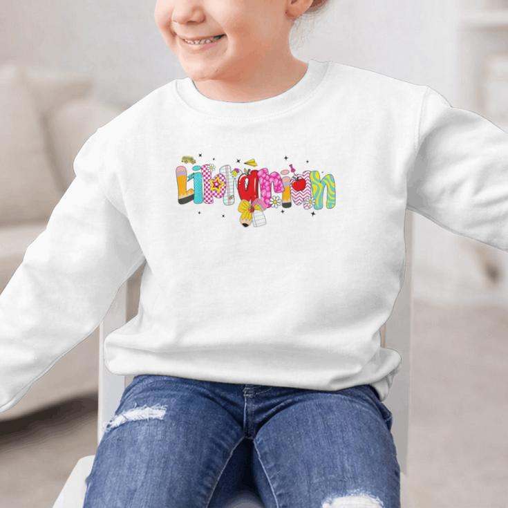 Coquette Pencil Bow Librarian Back To School Bookworm Graphic Kid Sweatshirt Coquette Pencil Bow Librarian Back To School Bookworm Graphic Kid Sweatshirt