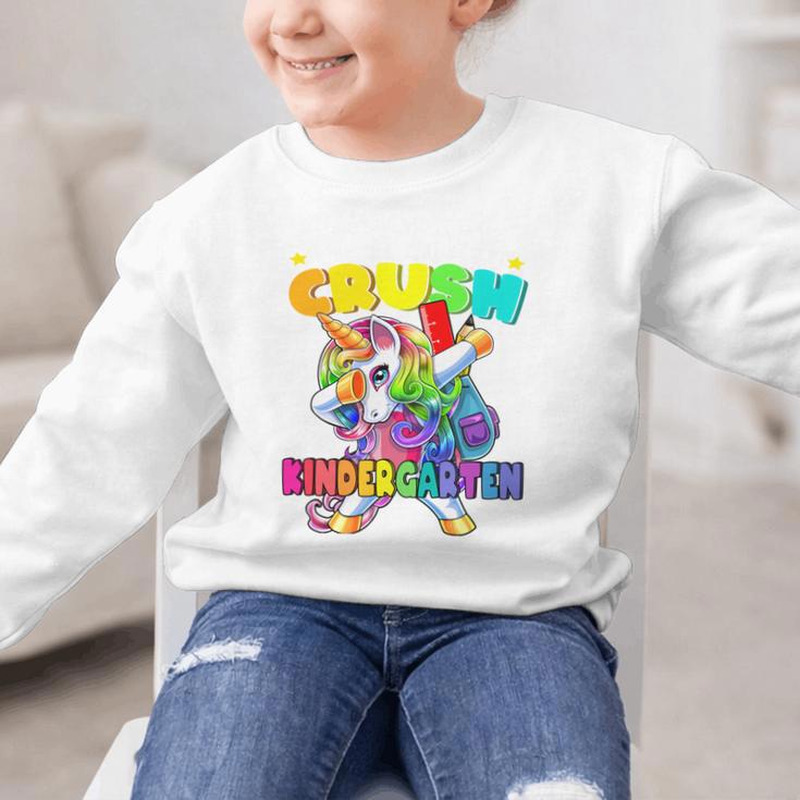 Crush Kindergarten Dabbing Unicorn Back To School Girls Performance Graphic Kid Sweatshirt