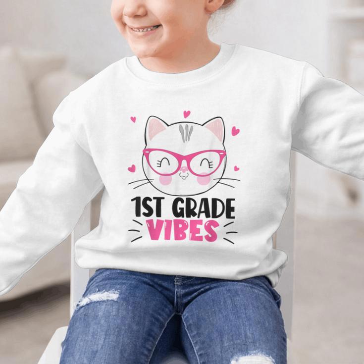 Cute 1st Grade Vibes Cat Kitten Lover Back To School Girls Graphic Kid Sweatshirt Cute 1st Grade Vibes Cat Kitten Lover Back To School Girls Graphic Kid Sweatshirt