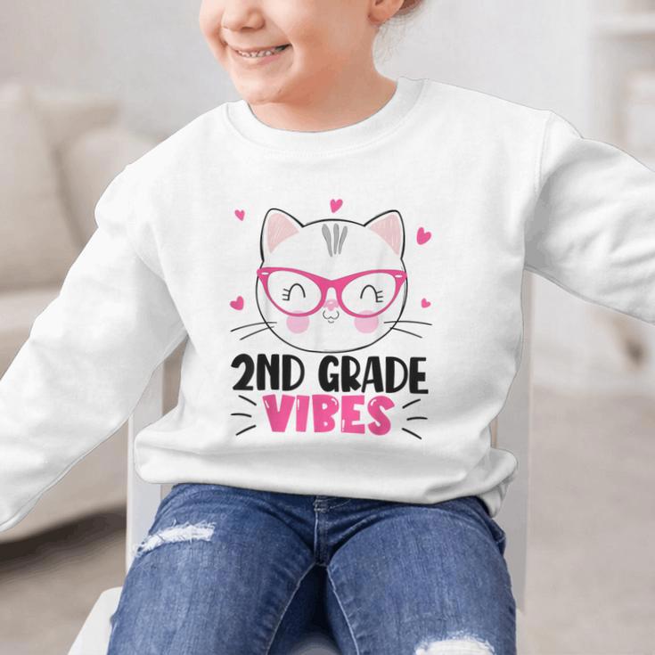 Cute 2nd Grade Vibes Cat Kitten Lover Back To School Girls Graphic Kid Sweatshirt Cute 2nd Grade Vibes Cat Kitten Lover Back To School Girls Graphic Kid Sweatshirt