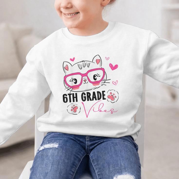 Cute 6th Grade Vibes Cat Kitten Lover Back To School Girls Graphic Kid Sweatshirt