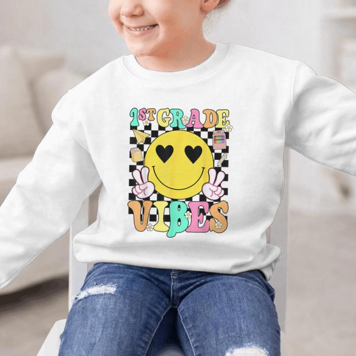 Girls 1st Grade Vibes Smile Face Back To School First Grade Graphic Kid Sweatshirt