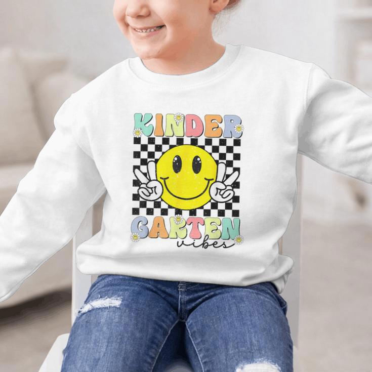 Girls Kindergarten Vibes Smile Face Back To School Kinder Graphic Kid Sweatshirt Girls Kindergarten Vibes Smile Face Back To School Kinder Graphic Kid Sweatshirt