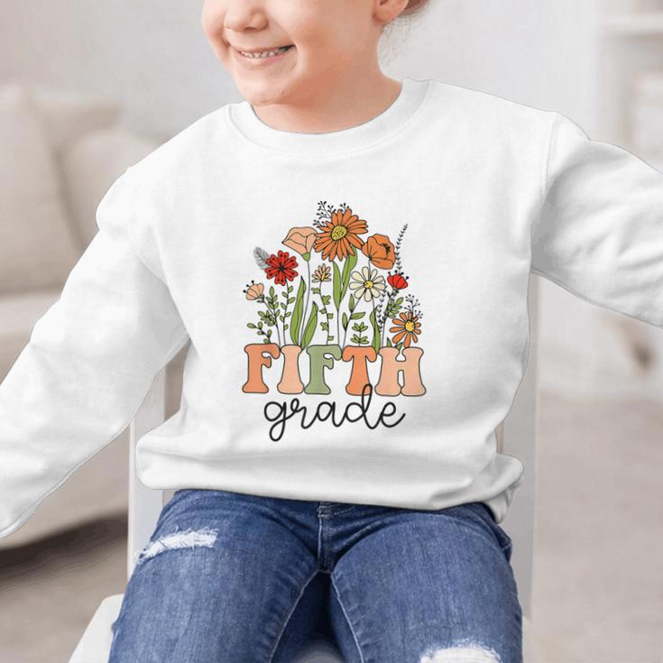 Groovy Fifth Grade Wildflowers Back To School 5th Grade Graphic Kid Sweatshirt Groovy Fifth Grade Wildflowers Back To School 5th Grade Graphic Kid Sweatshirt