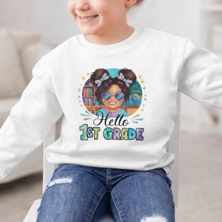 Hello 1st Grade Girl Back To School Kids Boys Girls Graphic Kid Sweatshirt Hello 1st Grade Girl Back To School Kids Boys Girls Graphic Kid Sweatshirt