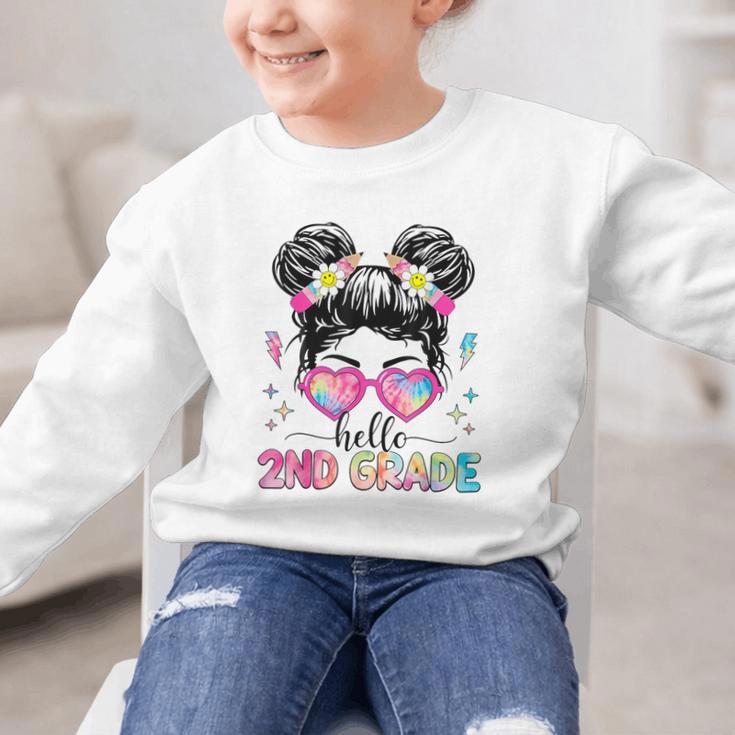 Hello 2nd Grade Messy Bun Back To School First Day Girl Kids Graphic Kid Sweatshirt Hello 2nd Grade Messy Bun Back To School First Day Girl Kids Graphic Kid Sweatshirt