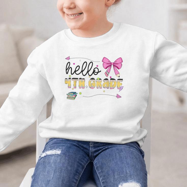 Hello 4th Grade Girls Coquette Fourth Grade Back To School Graphic Kid Sweatshirt Hello 4th Grade Girls Coquette Fourth Grade Back To School Graphic Kid Sweatshirt