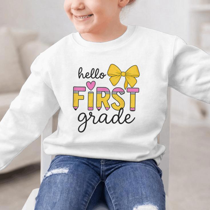 Hello First Grade For Girls Boys Cute Back To School Pencil Graphic Kid Sweatshirt