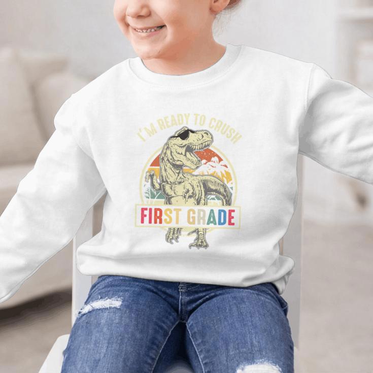 I'm Ready To Crush First Grade DinosaurRex Back To School Performance Graphic Kid Sweatshirt I'm Ready To Crush First Grade DinosaurRex Back To School Performance Graphic Kid Sweatshirt