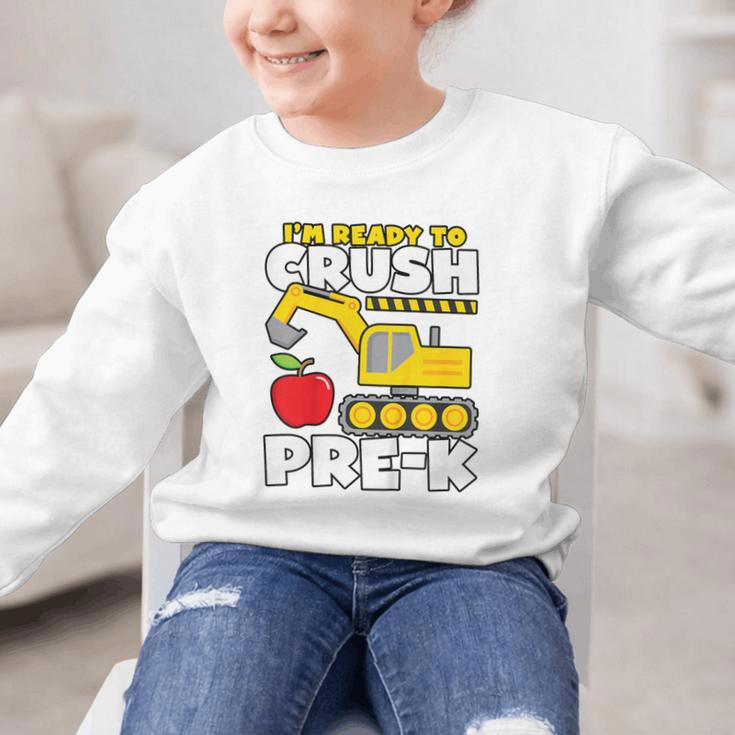 I'm Ready To Crush Pre-K Excavator Back To School Boys Graphic Kid Sweatshirt I'm Ready To Crush Pre-K Excavator Back To School Boys Graphic Kid Sweatshirt