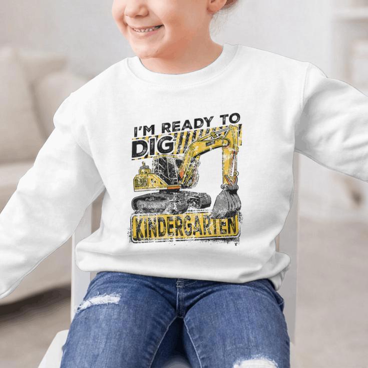 I'm Ready To Dig Kindergarten Back To School Excavator Graphic Kid Sweatshirt I'm Ready To Dig Kindergarten Back To School Excavator Graphic Kid Sweatshirt