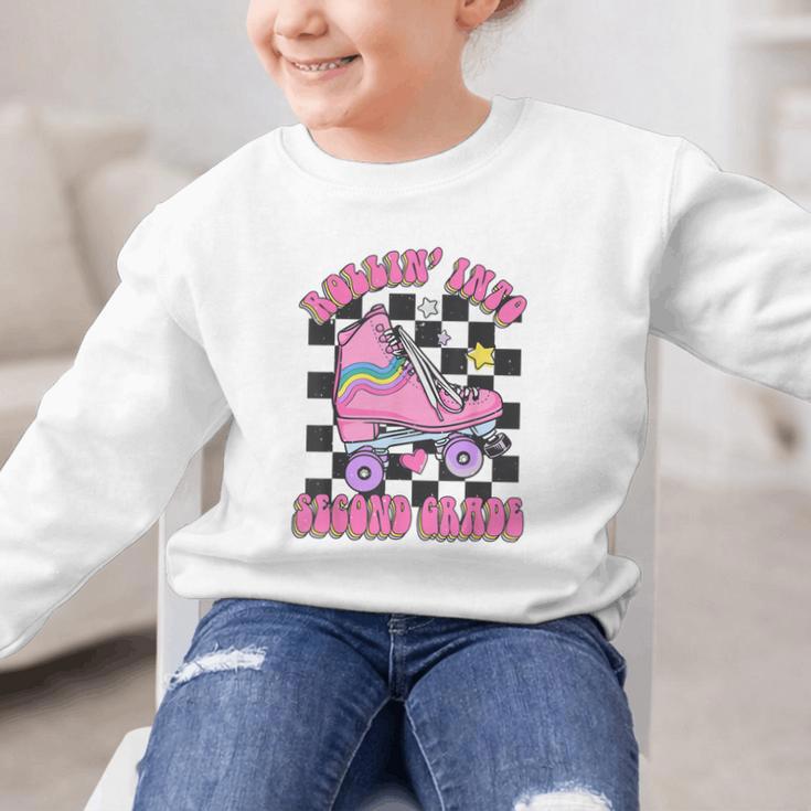 Kids Back To School Skating Rollin Into Second 2nd Grade Graphic Kid Sweatshirt