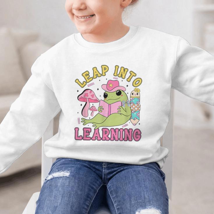 Leap Into Learning Cute Frog Kawaii Back To School Kids Graphic Kid Sweatshirt