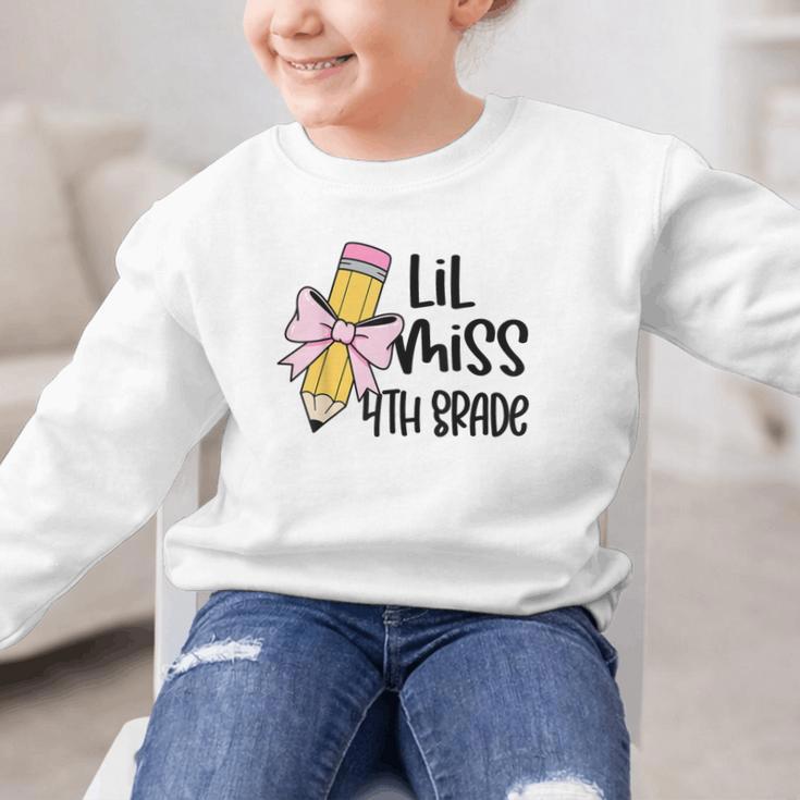 Lil Miss 4th Grade Coquette Bow Pencil Back To School Girls Graphic Kid Sweatshirt Lil Miss 4th Grade Coquette Bow Pencil Back To School Girls Graphic Kid Sweatshirt