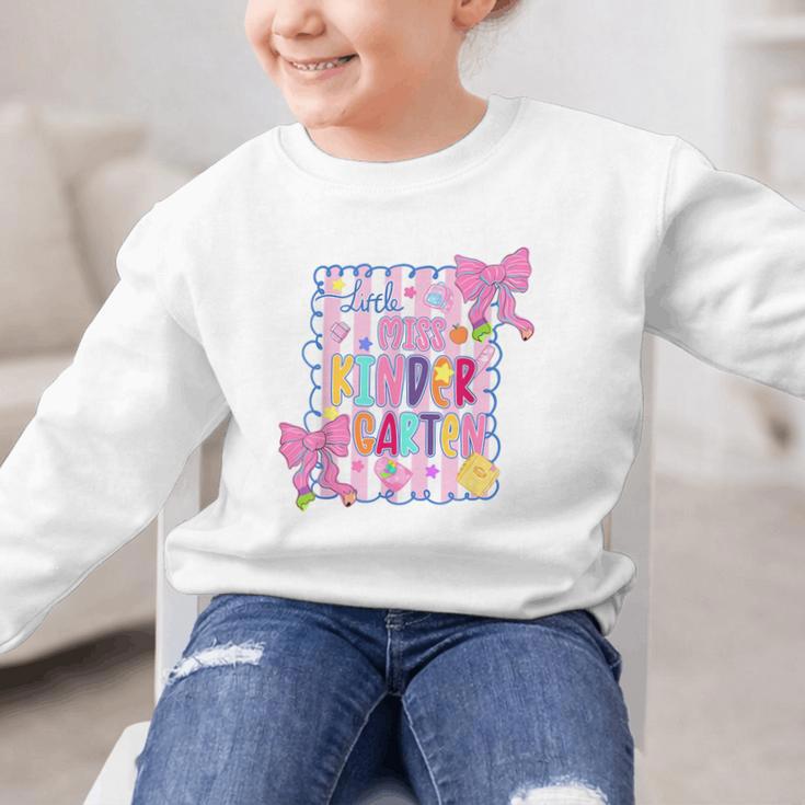 Little Miss Kindergarten Kids Girls Coquette Back To School Graphic Kid Sweatshirt Little Miss Kindergarten Kids Girls Coquette Back To School Graphic Kid Sweatshirt
