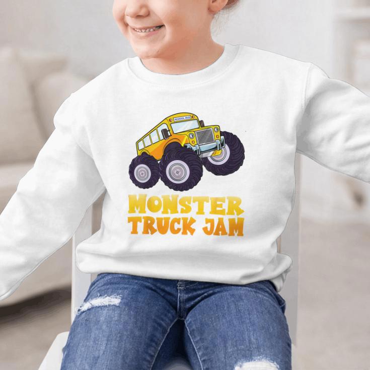 Monster Truck Jam School Bus Yellow Back To School Toddlers Graphic Kid Sweatshirt Monster Truck Jam School Bus Yellow Back To School Toddlers Graphic Kid Sweatshirt