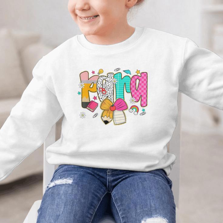 Para Paraprofessional Coquette First Day Back To School Graphic Kid Sweatshirt Para Paraprofessional Coquette First Day Back To School Graphic Kid Sweatshirt