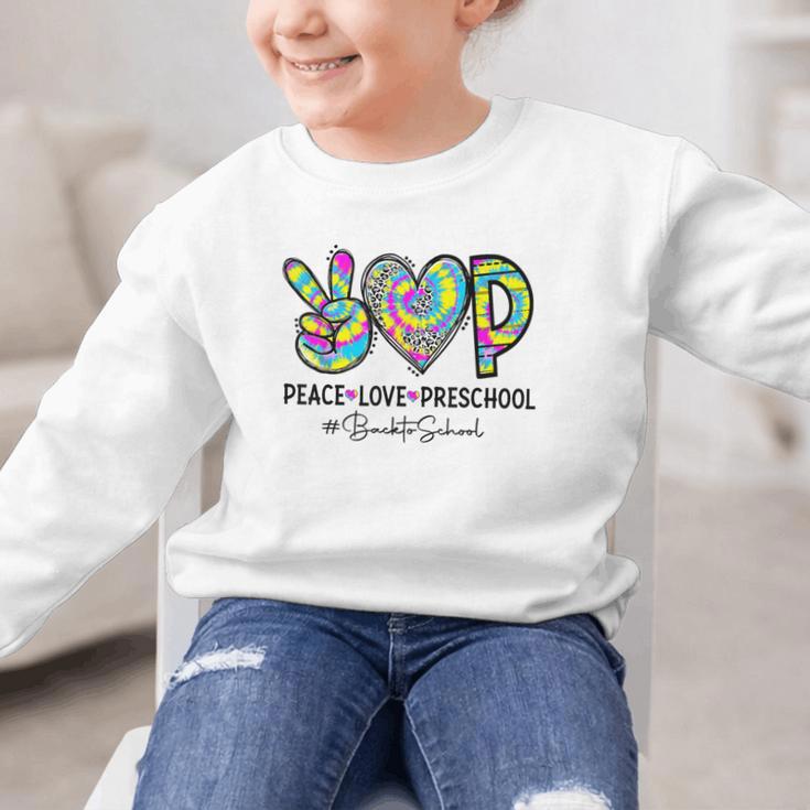 Peace Love Preschool First Day Of Preschool Back To School Graphic Kid Sweatshirt