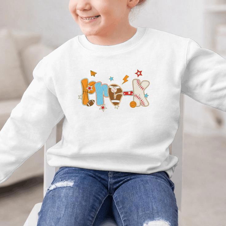 Pre K Preschool Football Basketball Baseball Back To School Graphic Kid Sweatshirt Pre K Preschool Football Basketball Baseball Back To School Graphic Kid Sweatshirt