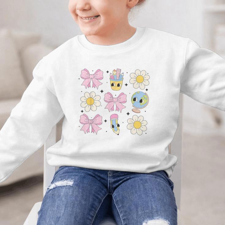 Retro Groovy Back To School Coquette First Day Of School Graphic Kid Sweatshirt