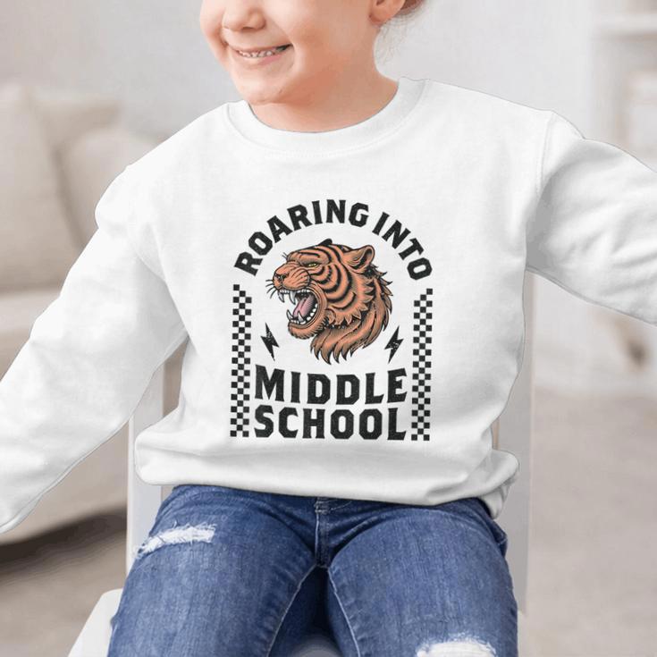 Roaring Into Middle School Tiger Back To School Boy Girl Kid Graphic Kid Sweatshirt Roaring Into Middle School Tiger Back To School Boy Girl Kid Graphic Kid Sweatshirt