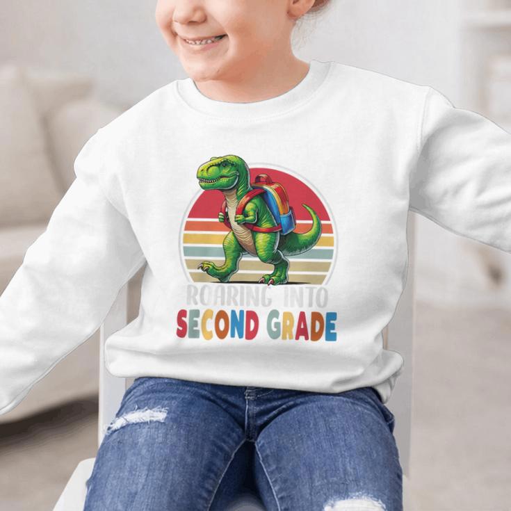 Roaring Into Second Grade T-Rex Back To School 2nd Grade Premium Tri-Blend Graphic Kid Sweatshirt