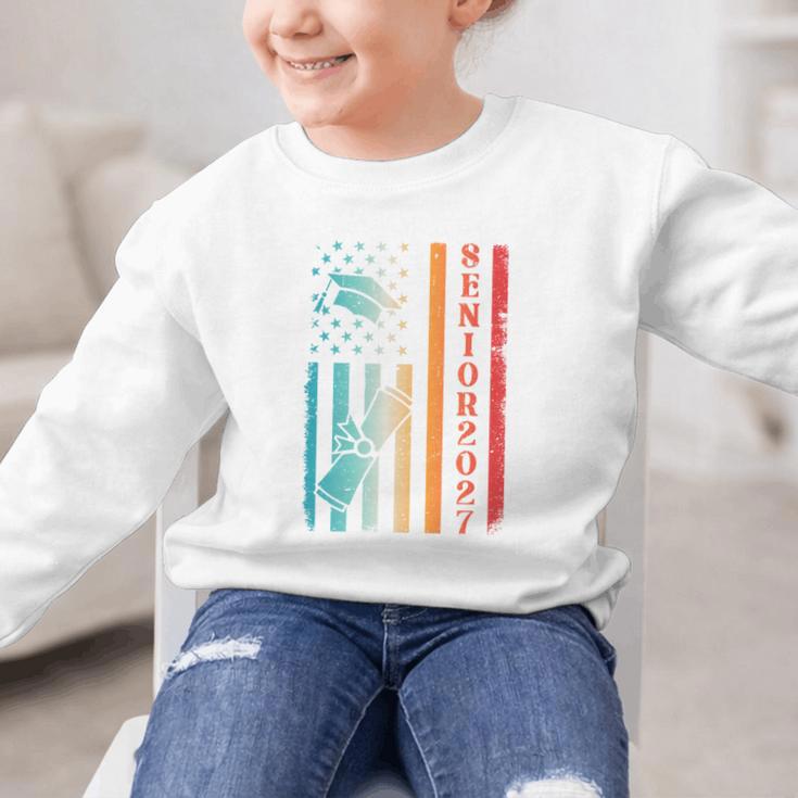 Senior 2027 Class Of 2027 Graduation USA Flag Back To School Performance Graphic Kid Sweatshirt Senior 2027 Class Of 2027 Graduation USA Flag Back To School Performance Graphic Kid Sweatshirt