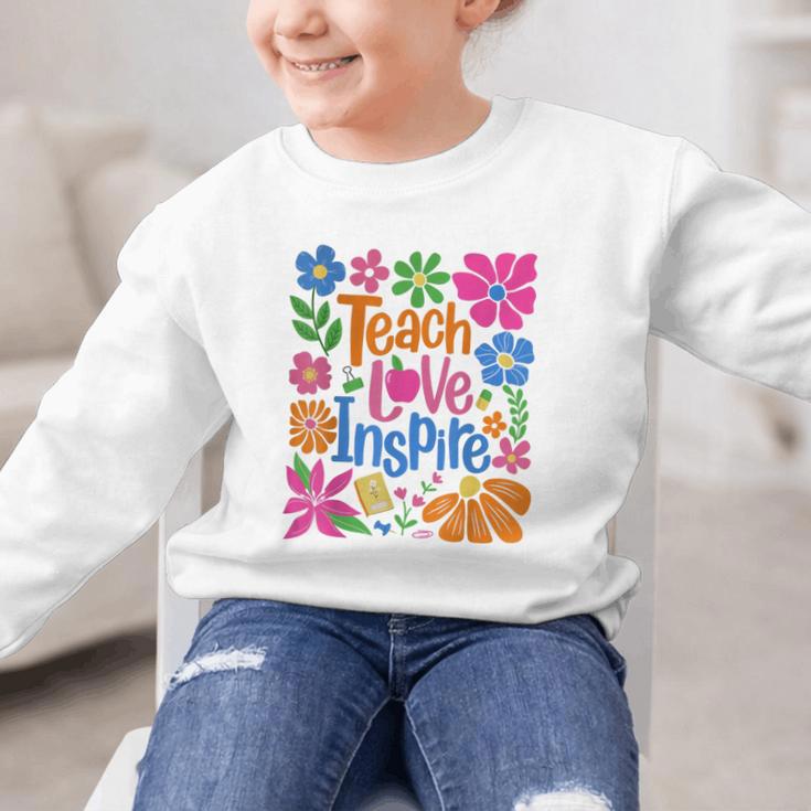 Teach Love Inspire Back To School Graphic Kid Sweatshirt Teach Love Inspire Back To School Graphic Kid Sweatshirt