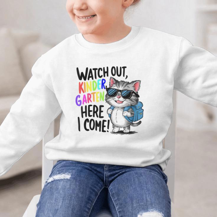 Watch Out Kindergarten Here I Come Cute Cat Back To School Graphic Kid Sweatshirt Watch Out Kindergarten Here I Come Cute Cat Back To School Graphic Kid Sweatshirt