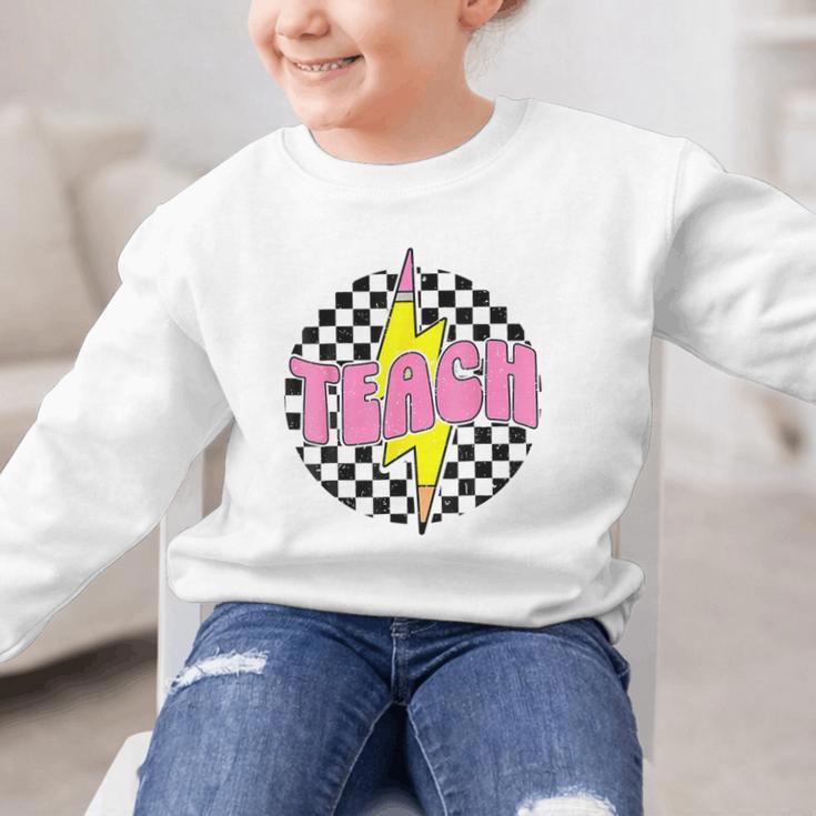 Women Checkered Teach Pencil Lightning Bolt Back To School Graphic Kid Sweatshirt Women Checkered Teach Pencil Lightning Bolt Back To School Graphic Kid Sweatshirt