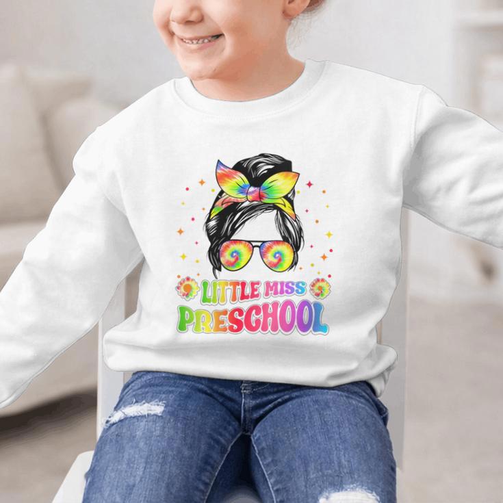 Women's Little Miss Preschool Messy Bun Tie Dye Back To School Girls Graphic Kid Sweatshirt Women's Little Miss Preschool Messy Bun Tie Dye Back To School Girls Graphic Kid Sweatshirt
