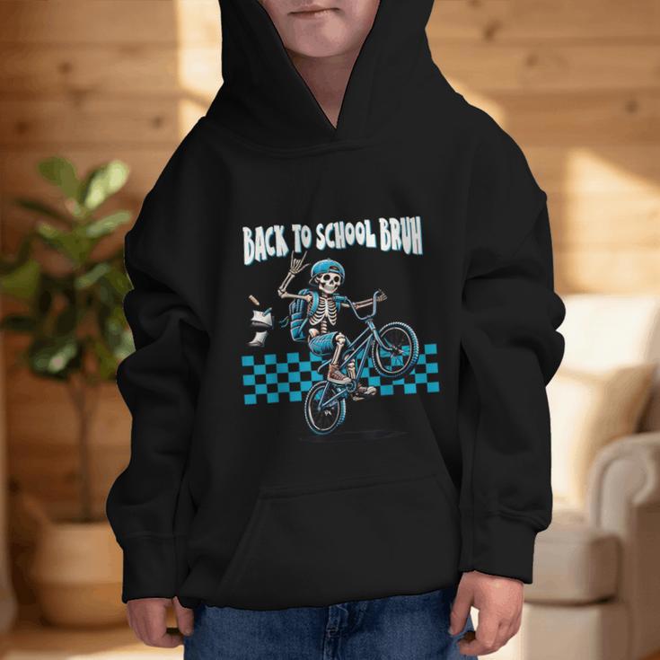 Back To School Bruh Boy Skeleton Riding On a BMX Bike Graphic Kid Hoodie