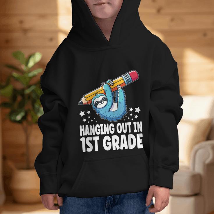 Back To School First Grade Sloth Hanging Out In 1st Grade Graphic Kid Hoodie