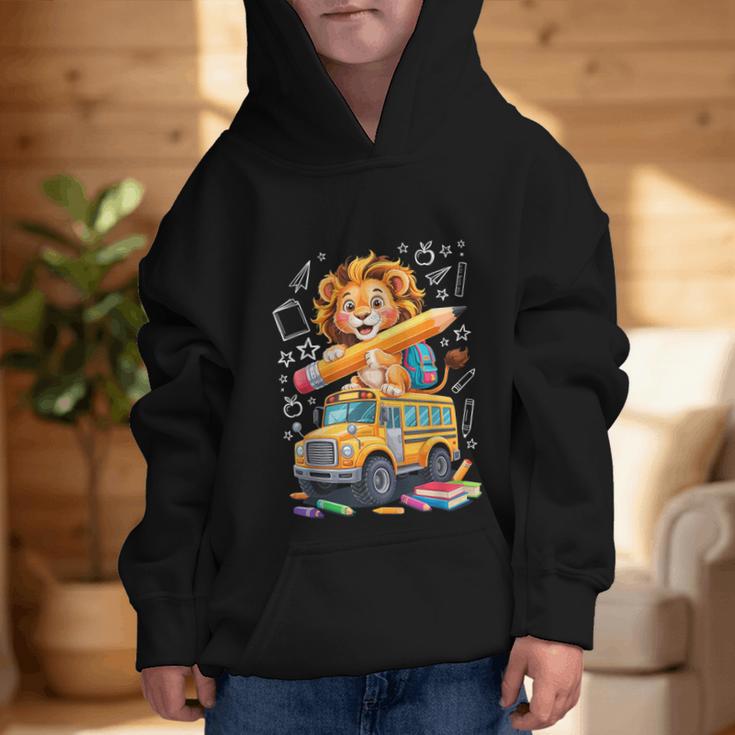 Back To School Lion School Bus 100 Days Of School Graphic Kid Hoodie