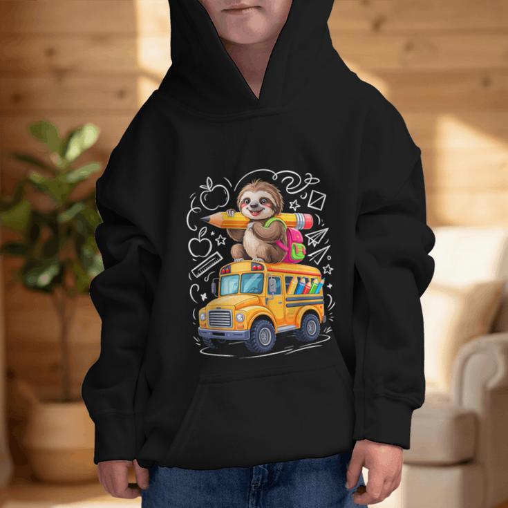 Back To School Sloth School Bus 100 Days Of School Graphic Kid Hoodie