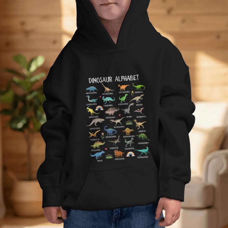 Back To School Types Of Dinosaurs Alphabet Identification Graphic Kid Hoodie Back To School Types Of Dinosaurs Alphabet Identification Graphic Kid Hoodie