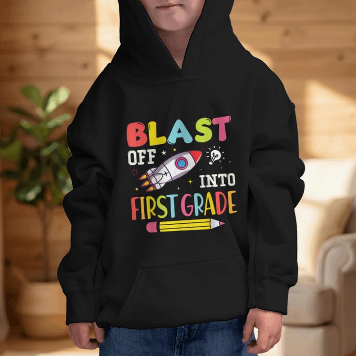 Blast Off Into First Grade Back To School Kids Rocket Space Graphic Kid Hoodie Blast Off Into First Grade Back To School Kids Rocket Space Graphic Kid Hoodie