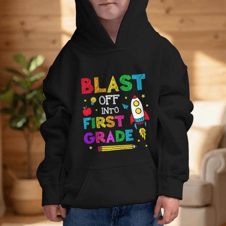 Blast Off Into First Grade Squad First Day Back To School Graphic Kid Hoodie Blast Off Into First Grade Squad First Day Back To School Graphic Kid Hoodie
